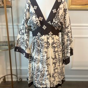 Bohemian Cream & Brown Floral Dress